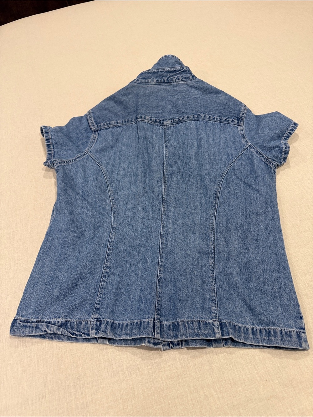 GAP Factory Chambray Denim Snap Front Short Sleeve Shirt Women’s Medium Blue - Picture 6 of 7